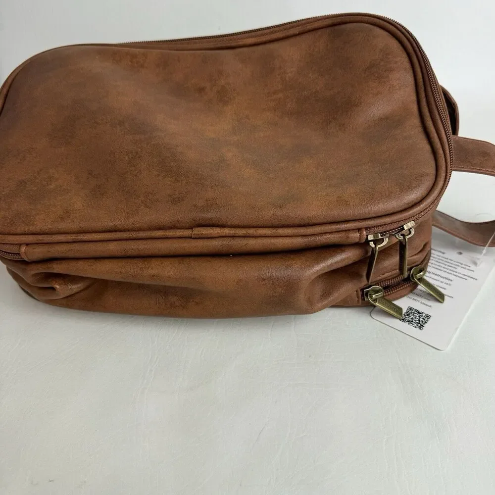 Elviros Men Toiletry Bag Water-Resistant PU Leather Travel‎ Dopp Shaving Kit New